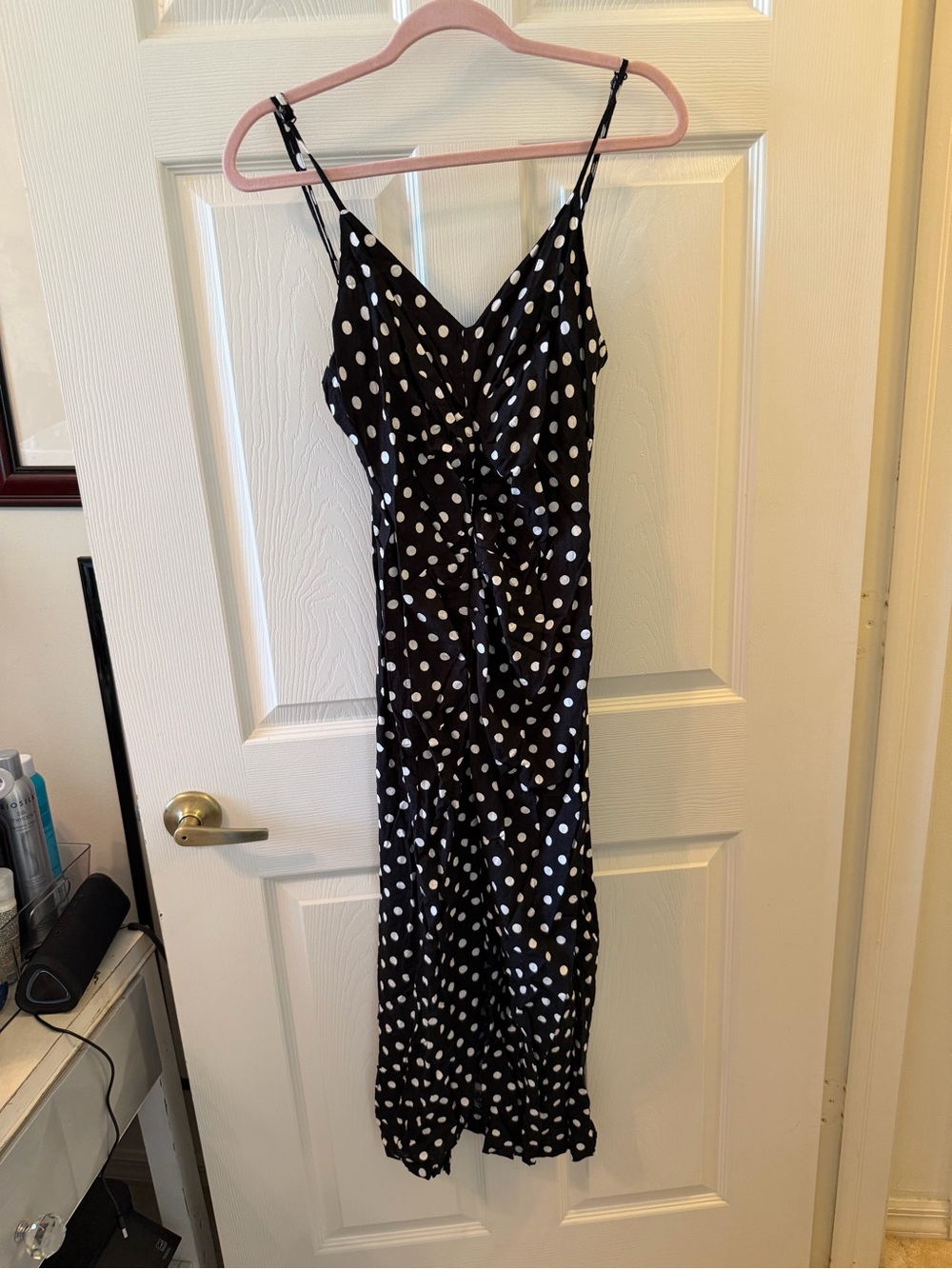 Zara Black Maxi Slip Dress with White Polka Dots